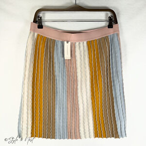 Anthropologie Eva Franco Pastel Glitter Rainbow Striped Knit Skirt Coquette Midi